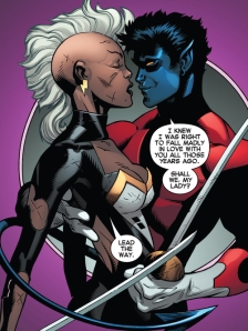 An adorable moment between Storm and Nightcrawler.