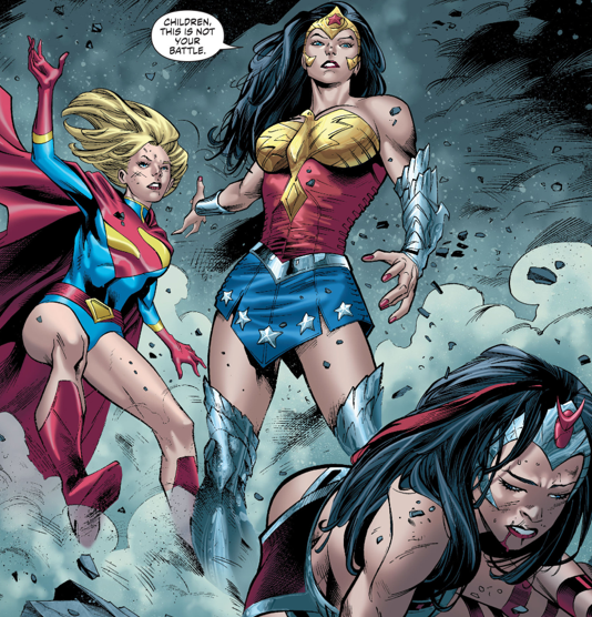 Who, on the next page, Supergirl promptly takes a swing at. 